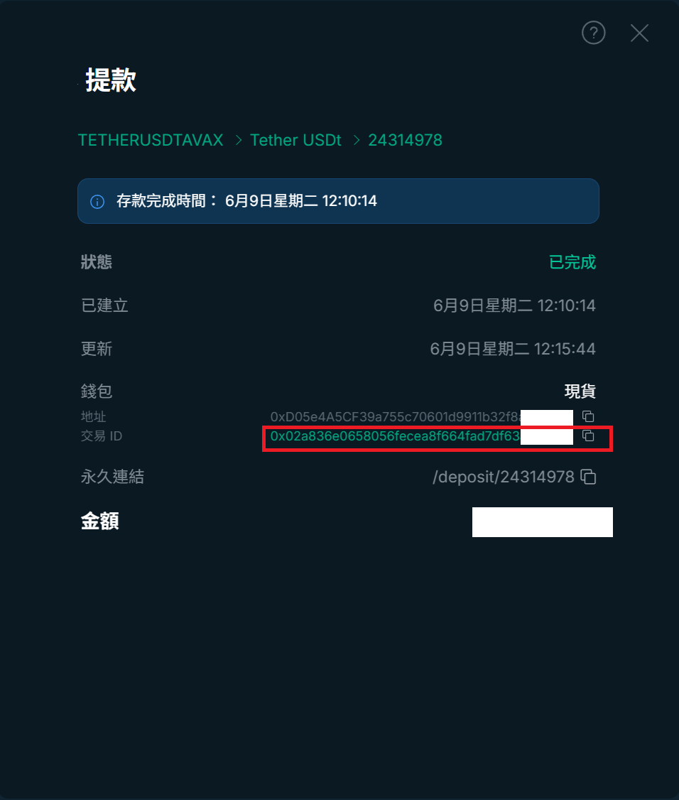 「交易 ID」就是我們需要的 TX Hash
